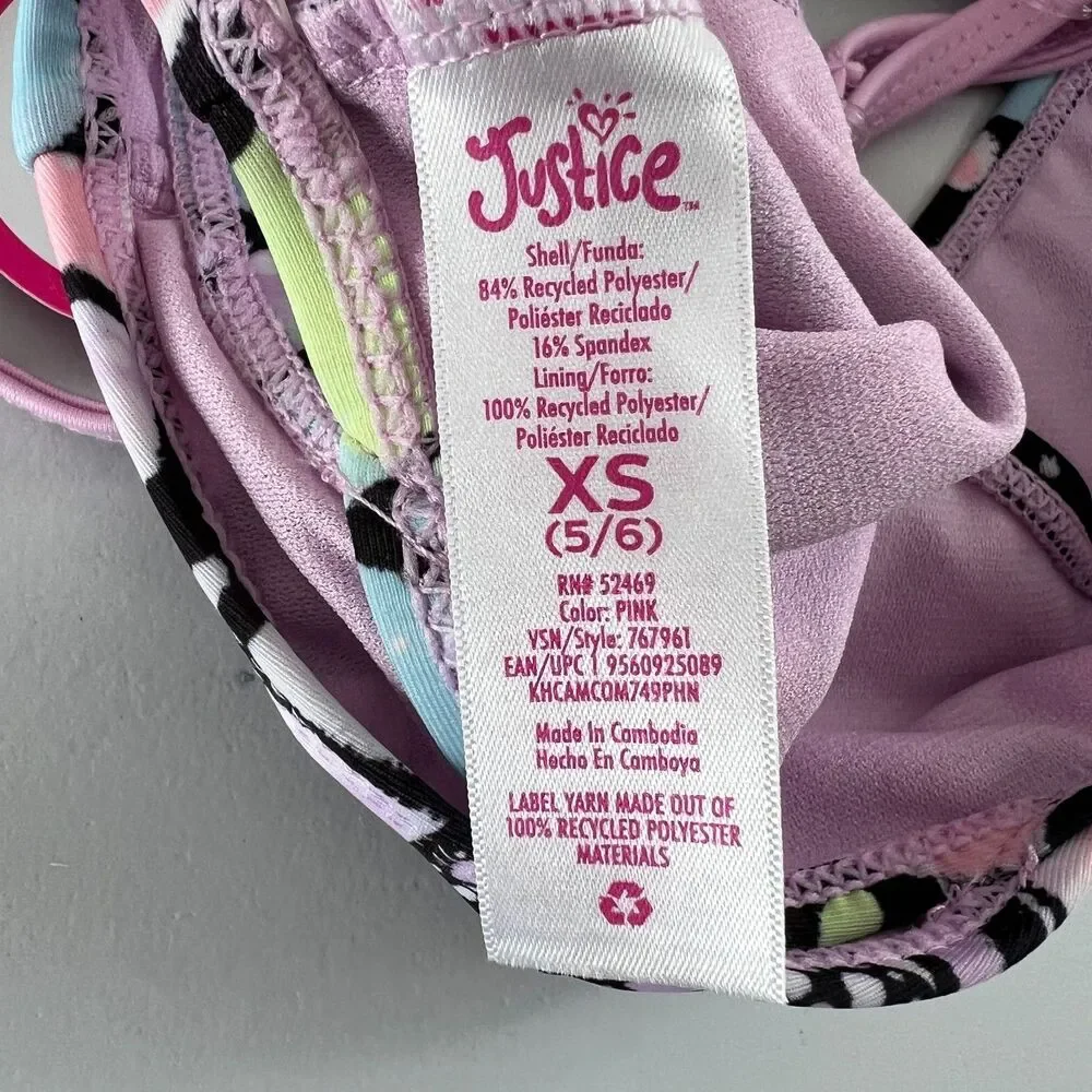 Justice Girls Wrap Bikini Top Pink Multicolor Size XS - New With Tags